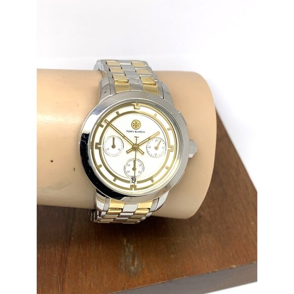Tory Burch Women's Watch TBW1052 Quartz Chronograph Cream Dial Two Tone Steel - Picture 10 of 13